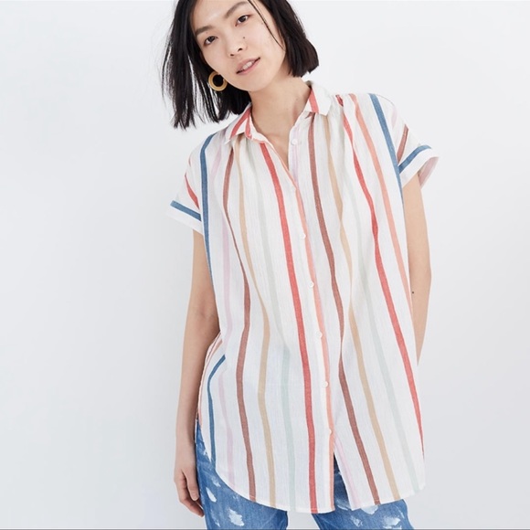 Madewell Tops - Madewell Gauze Central Rainbow Stripe Drapey Button Down Top Size Medium